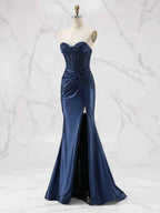 Glamorous Red Strapless Beaded Corset Satin Prom Dress