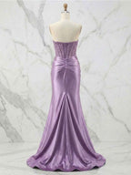 Glamorous Red Strapless Beaded Corset Satin Prom Dress