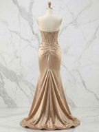 Glamorous Red Strapless Beaded Corset Satin Prom Dress