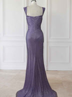 Lavender Off The Shoulder Shimmer Ruched Prom Dress With Slit