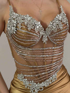 Gold Satin Prom Dress With Beaded Corset Bodice And Side Slit