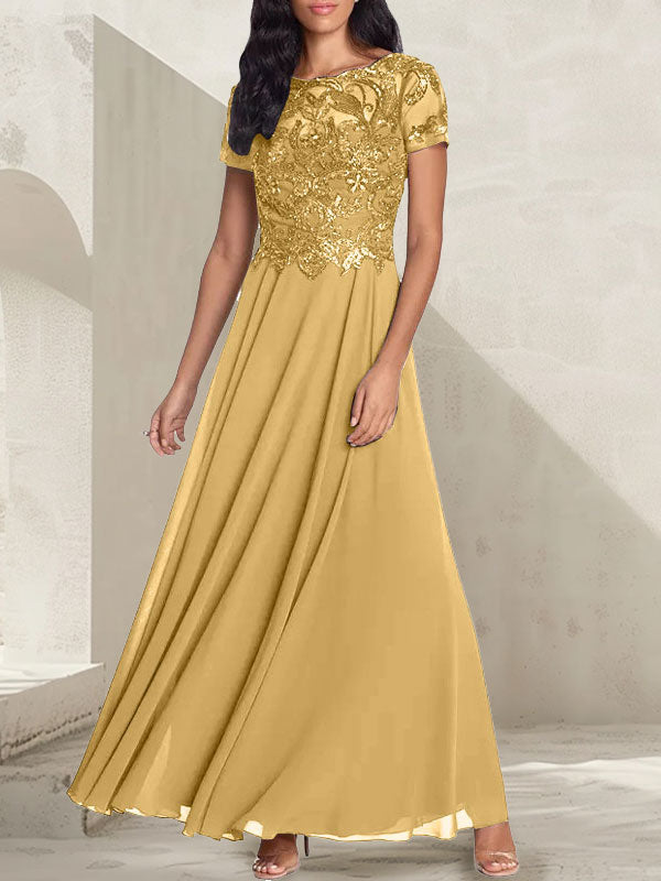 Charcoal Grey A-Line Scoop Long Mother of the Bride Dress With Beadings