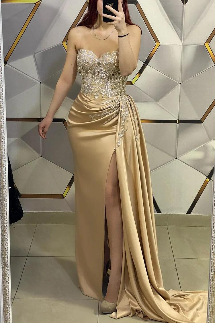 Bmbridal Sweetheart Mermaid Prom Dress With Appliques Ruffles Slit Floor Length