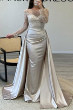 Splendidi abiti da sera lunghi a linea ad A con perline e paillettes e maniche lunghe