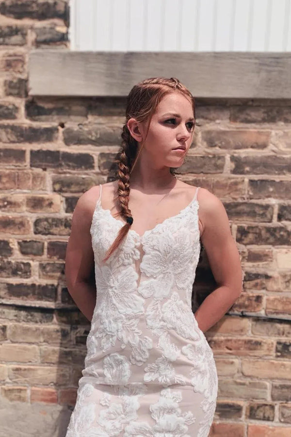 Wunderschöne Meerjungfrau Spaghettiträger Brautkleider mit Applikationen