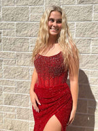 Champagne Strapless Mermaid Prom Dress With Slit And Sparkling Embellishments