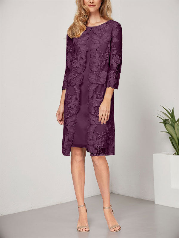 A-Linie U-Ausschnitt Knielang Chiffon Spitze Kleid für die Brautmutter mit Jacke 
