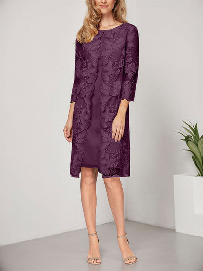 A-Linie U-Ausschnitt Knielang Chiffon Spitze Kleid für die Brautmutter mit Jacke 