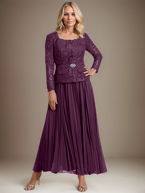 Robe de mère de la mariée en mousseline, longueur cheville carrée, coupe en A avec plis