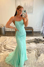 Tulle Mermaid Lace Appliques Long Prom Dresses, Evening Dresses