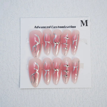 High Pink Fluorescent Nails Cute Girl Art Pure Hand-pressed Nails