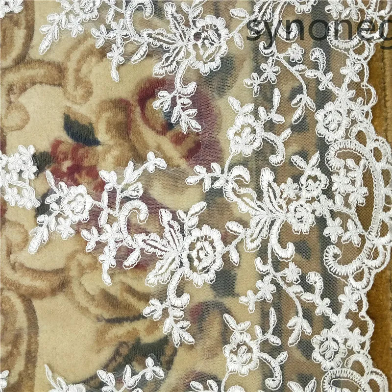 Cathedral Bridal Veil One Layer Lace Trim With Metal Comb For Wedding