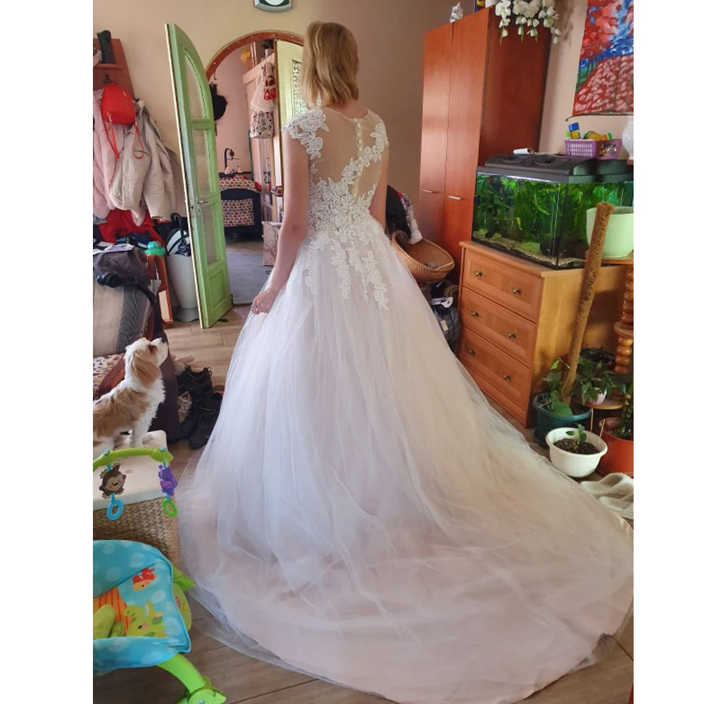 Lace A Line Wedding Gown Sleeveless Tulle Bridal Dress With Custom Fit