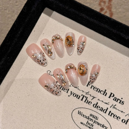 New Press on Nails Cat Eye Kitten Detachable Acrylic Artificial Nails Diamonds Gel False Nails