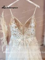 Vintage Lace Spaghetti Straps V Neckline Beach Wedding Dress Custom Made