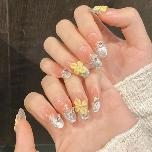 Uñas postizas artesanales con efecto ojo de gato brillante, pintadas a mano, con degradado en rubor, nuevo diseño, uñas postizas totalmente hechas a mano. 