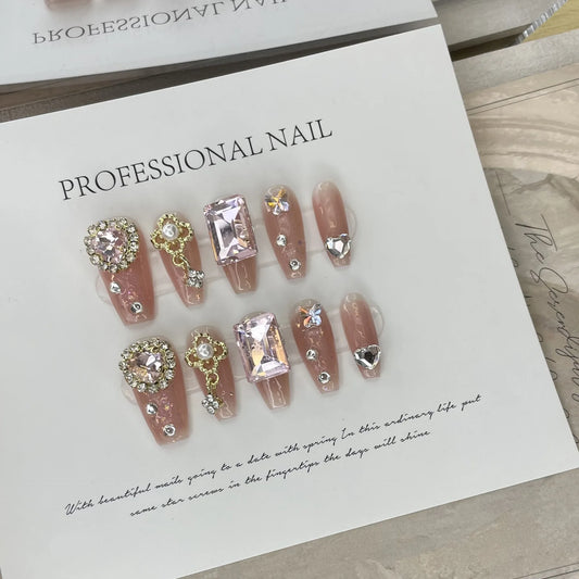 Calcomanías cuadradas de moda para uñas 3D, populares, con pegamento para aplicar en los dedos, juego de uñas postizas 