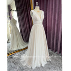 Custom Bohemian V Neck A Line Wedding Dress With Lace Trim