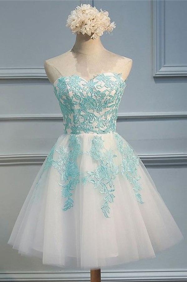 Tulle A-line Sweetheart Appliques Open Back Homecoming Dresses