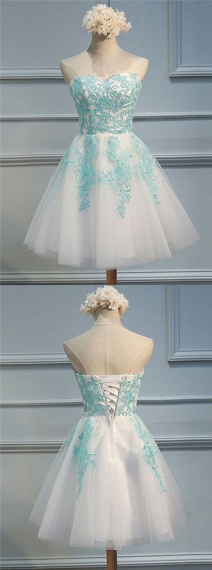 Tulle A-line Sweetheart Appliques Open Back Homecoming Dresses