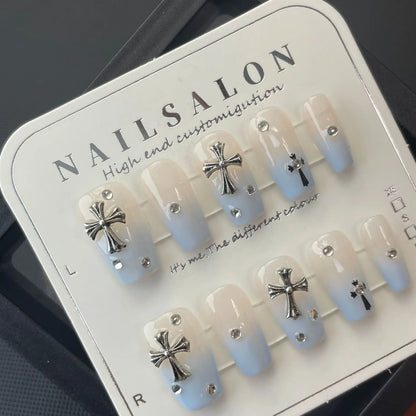 Uñas postizas francesas de gel de cobertura completa, reutilizables, con purpurina desmontable, de lujo, personalizadas, hechas a mano. 