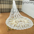 Cathedral Bridal Veil One Layer Lace Trim With Metal Comb For Wedding