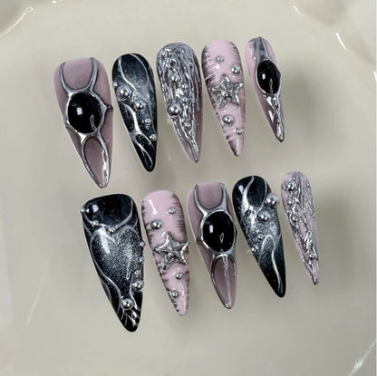 Pegatinas para uñas cortas con diseño de mariposa de metal irregular hechas a mano 