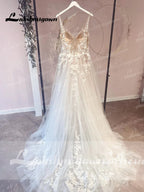 Lakshmigown Flowy A Line Tulle V Neck Wedding Dress With Custom Made Beach Bridal Gown