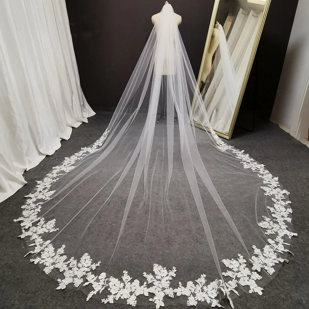 Custom Cathedral Wedding Veil Long Lace White Ivory With Comb