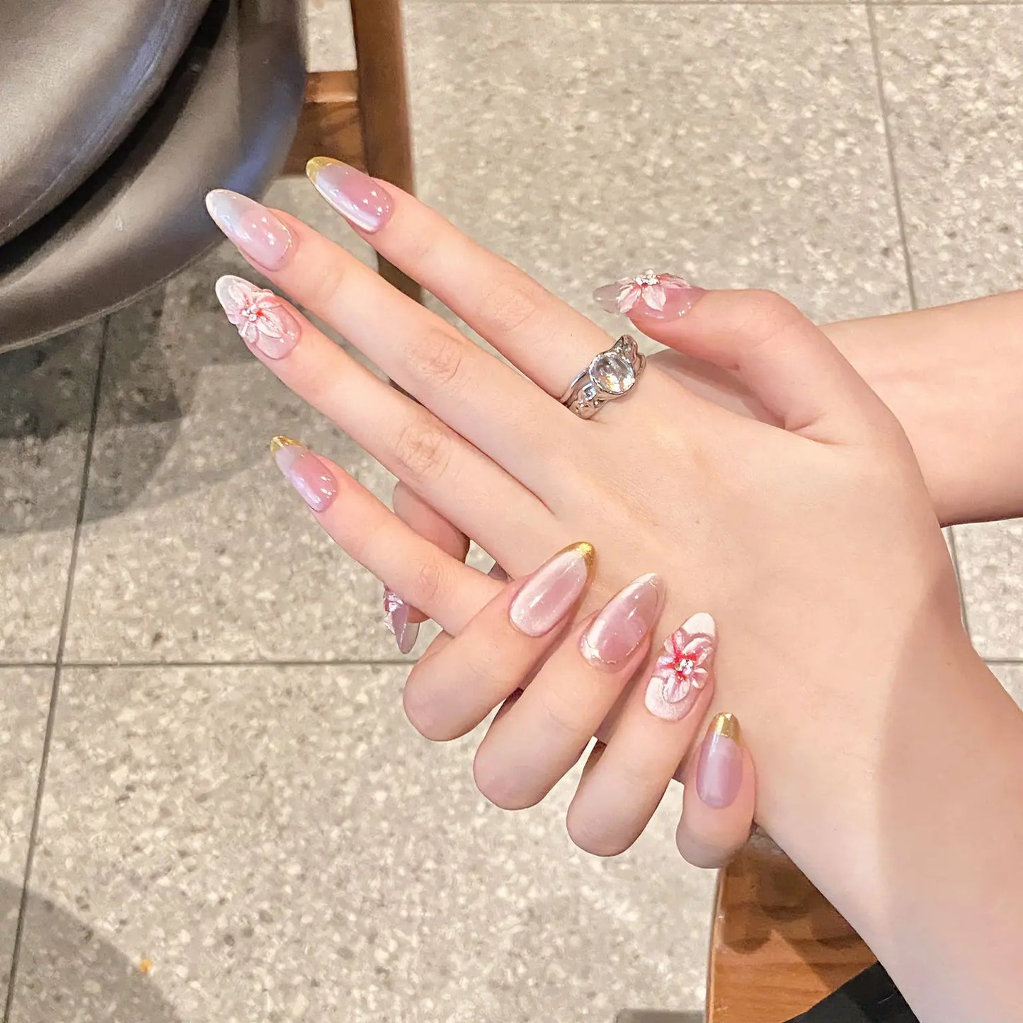 Kawaii Cat Eye Long Short Nails Gradient Advanced Design Gentle Stick on Nails