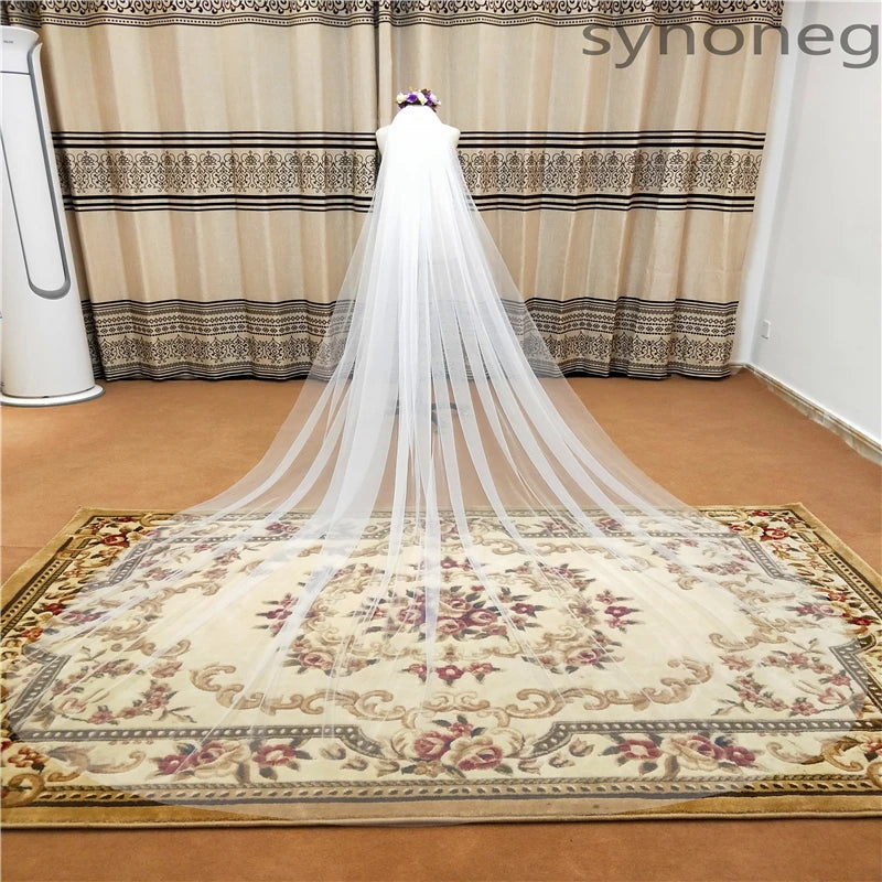 Elegant One Layer Bridal Wedding Veil With Comb Soft Tulle 3 Meter White Ivory