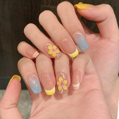 Uñas postizas de alta calidad talladas en 3D en color macarrón, desmontables, hechas a mano, para primavera y verano. 