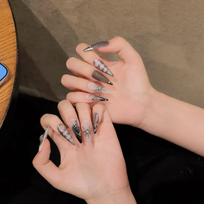 Best Quality Full Cover False Nails INS Sweet Cool Hot Girl Metal Hand-painted Press on Nails