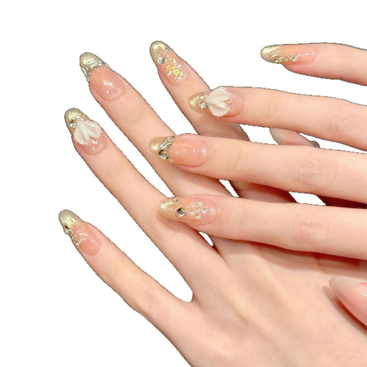 Uñas postizas 3D con diseño de cola de pez, estilo playa, con efecto rubor, estilo ojo de gato, para primavera y verano, de longitud media, totalmente artesanales y fáciles de usar. 