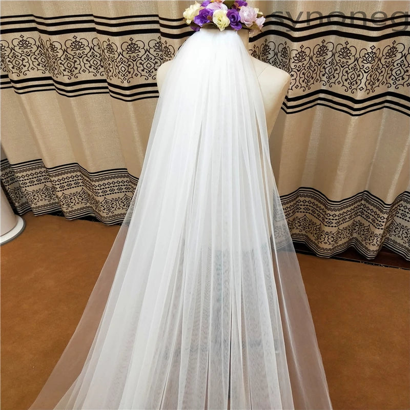 Elegant One Layer Bridal Wedding Veil With Comb Soft Tulle 3 Meter White Ivory