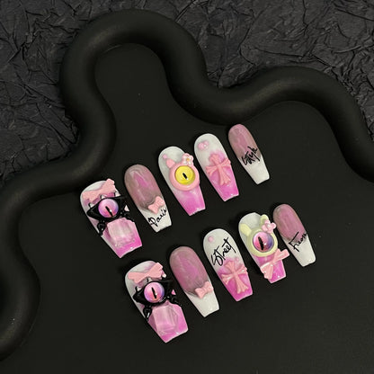 Uñas postizas de alta calidad, longitud media, cobertura total, lujosas, hechas a mano, con diamantes, para usar. 