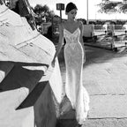 Elegant Lace Mermaid Bridal Gown Spaghetti Straps Backless Wedding Dress