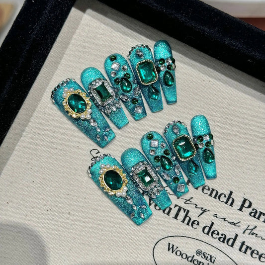 Rhinestone Decorative Design  Cat's Eye Nude Artificial Nails False Nails
