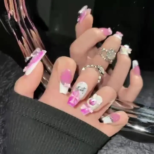 Uñas postizas de alta calidad, longitud media, cobertura total, lujosas, hechas a mano, con diamantes, para usar. 