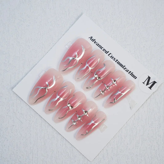 High Pink Fluorescent Nails Cute Girl Art Pure Hand-pressed Nails