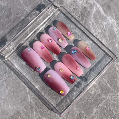 Gran oferta de pegatinas para uñas postizas de acrílico hechas a mano con diseño de sirena, burbujas y perlas, de longitud media, color macarrón, con degradado cuadrado. 