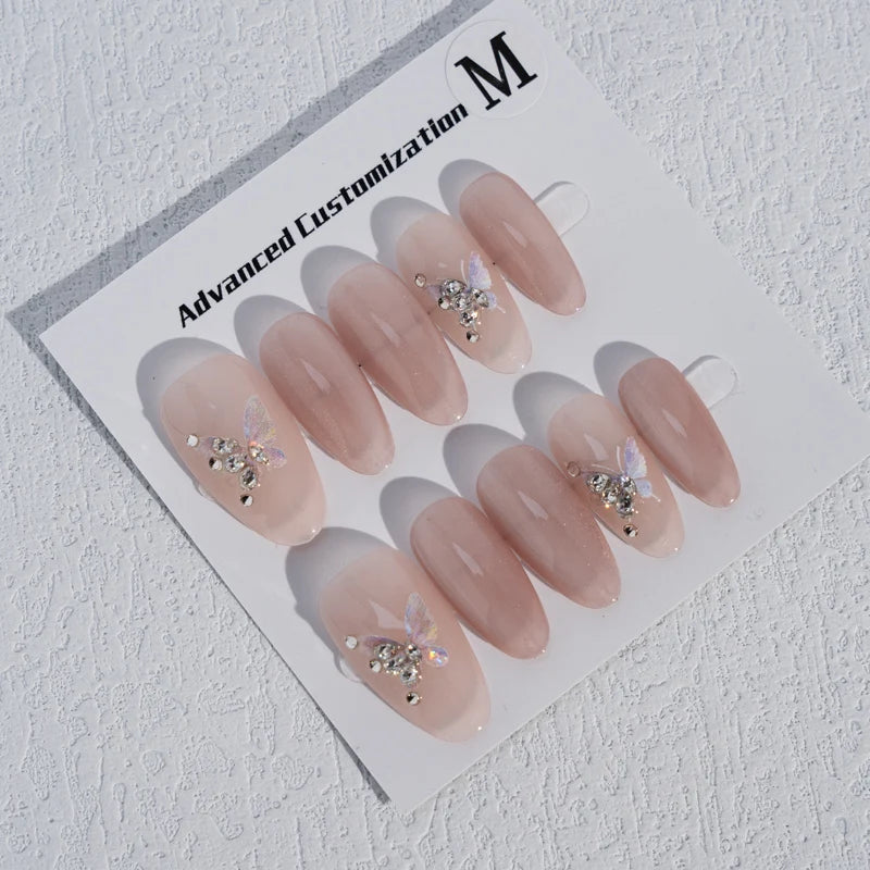 High Quality  Gel Cat's Eye Handmade Drill Glitter Luxury Customized Press on Nails