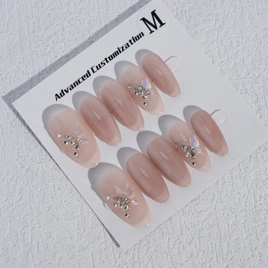 High Quality  Gel Cat's Eye Handmade Drill Glitter Luxury Customized Press on Nails