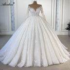 Alonlivn Elegant A Line Full Sleeve Lace Bridal Wedding Dress Pearls