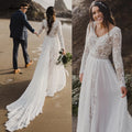 Boho Chiffon Wedding Dress Lace Long Sleeves Backless A Line Bridal Gown