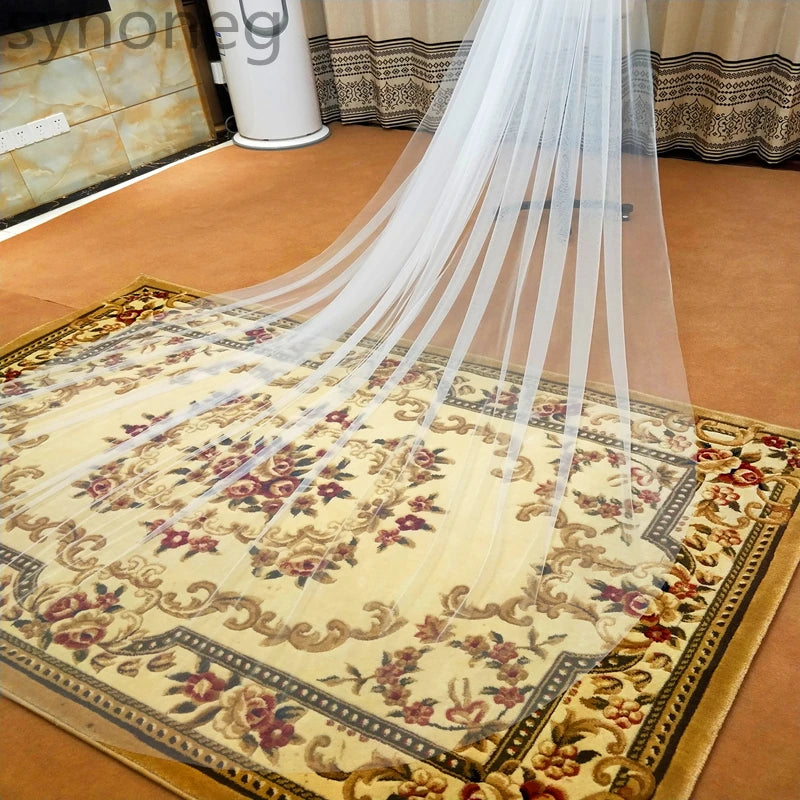 Elegant One Layer Bridal Wedding Veil With Comb Soft Tulle 3 Meter White Ivory