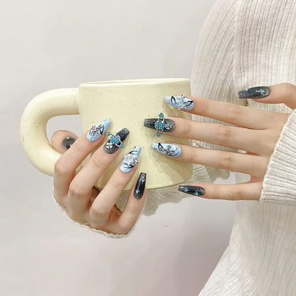 Best Selling  Sweet Cool Black Brown Style Stick on Nails 3D Spider Skull Halloween Gel False Nails