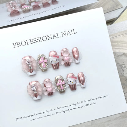 Best Selling Handmade Artificial Nails Cartoon Cute Hello Kitty Crow Heart Cross Bow Press on Nails