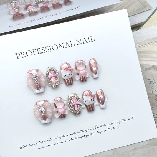 Best Selling Handmade Artificial Nails Cartoon Cute Hello Kitty Crow Heart Cross Bow Press on Nails