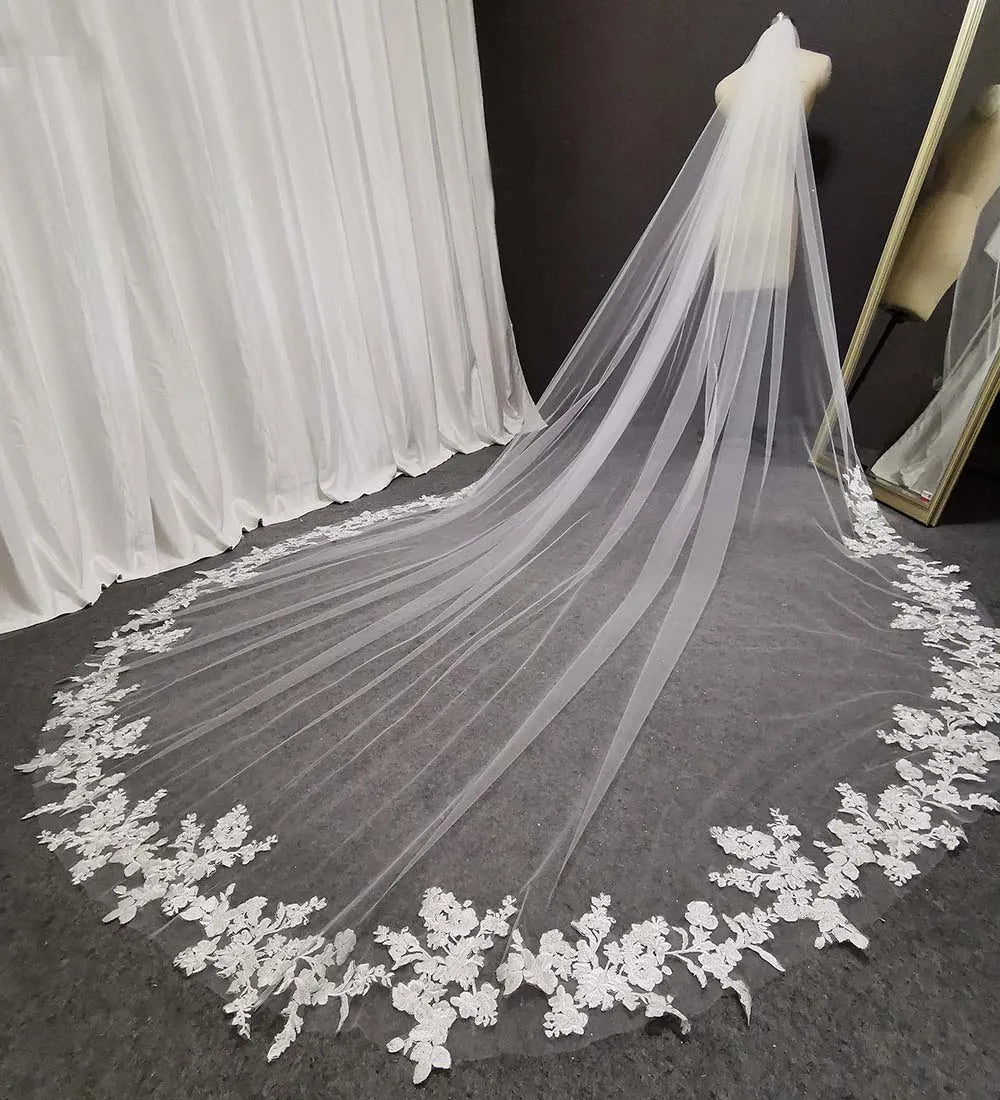 Custom Cathedral Wedding Veil Long Lace White Ivory With Comb